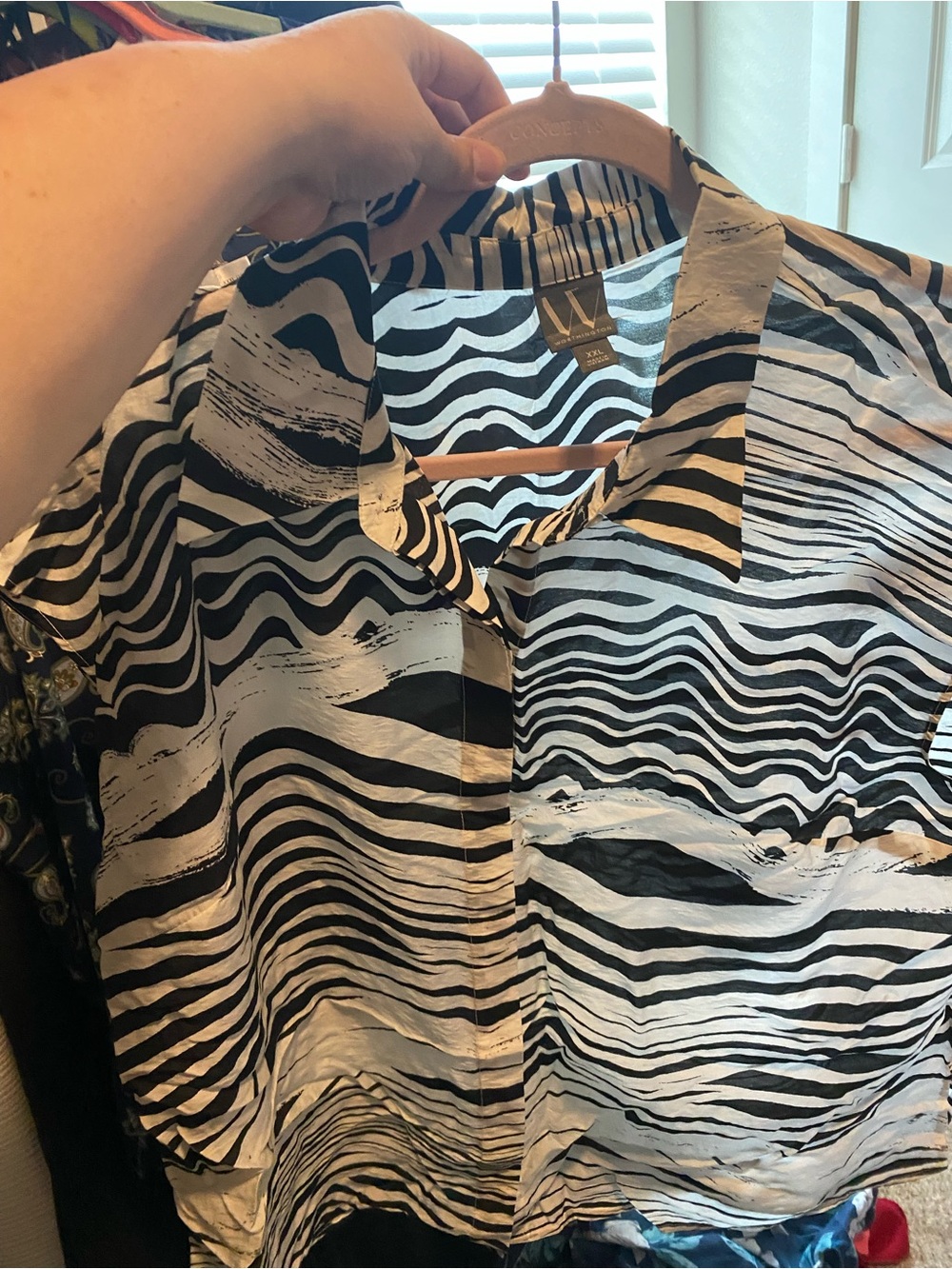 Worthington Black and White Wave-Print Button-Up Blouse